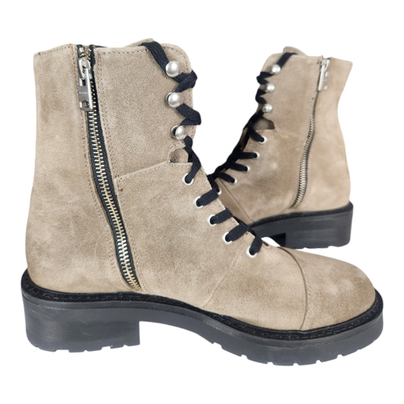 Allsaints Dusty Suede Combat Boots Women Size 8 Light Gray Lace Up Cap Toe - Picture 2 of 11